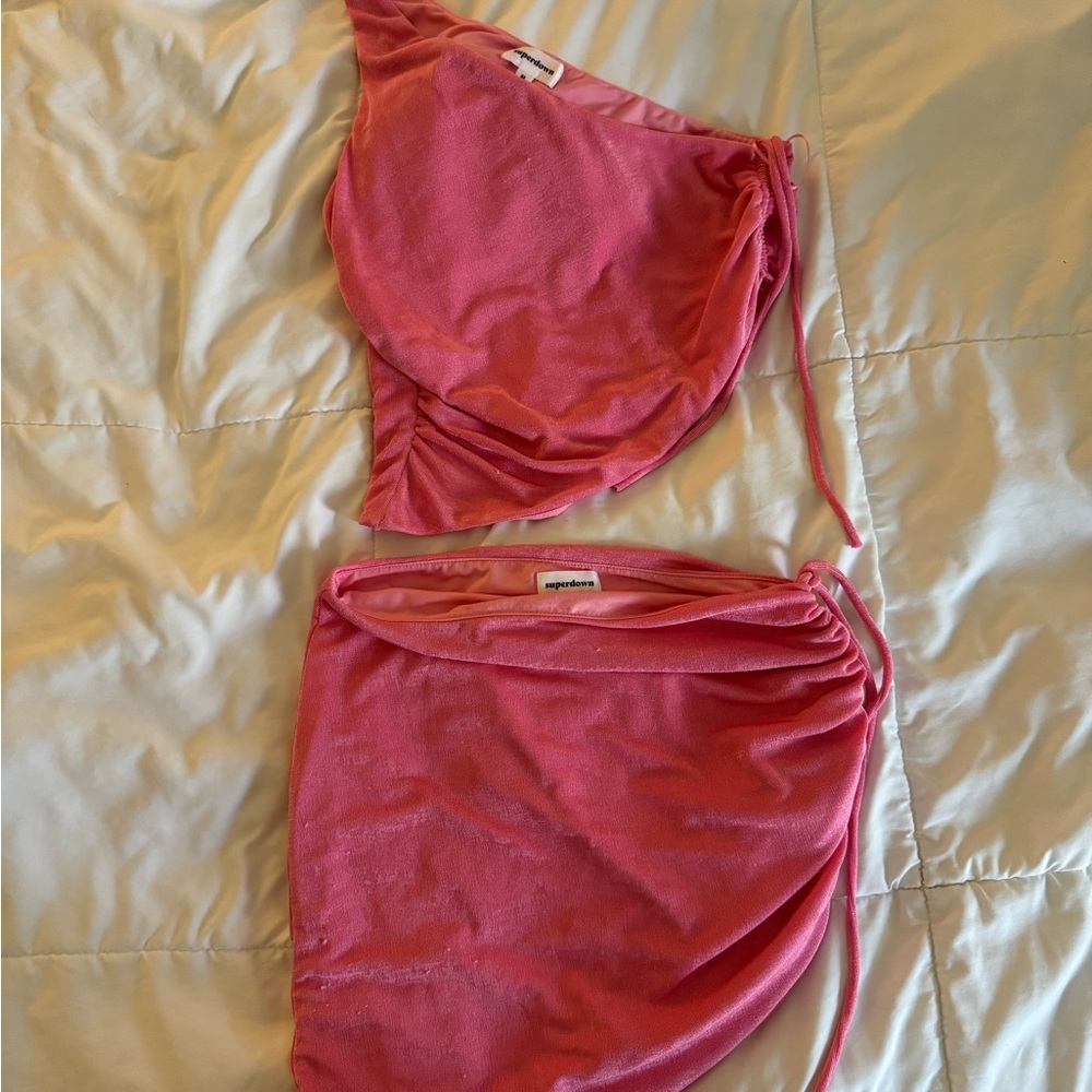 Superdown Pink One-Shoulder Two-Piece Set
